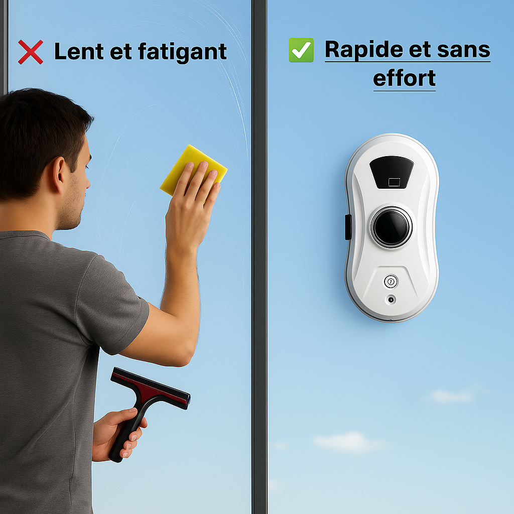Comparatif nettoyage manuel et robotisé – le robot lave-vitres Veyna offre un résultat plus rapide et efficace