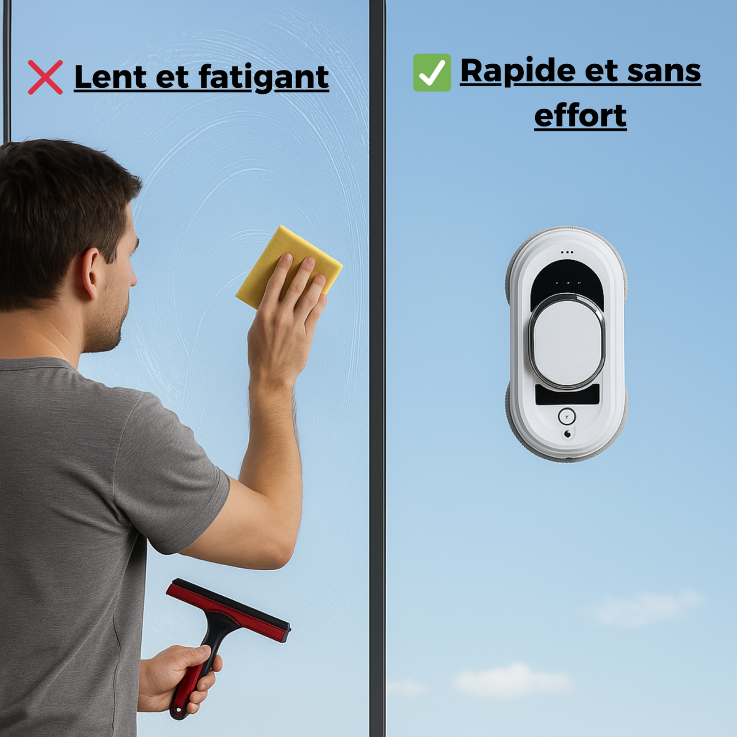 Comparatif nettoyage manuel et robotisé – le robot lave-vitres Veyna nettoie plus vite et sans effort